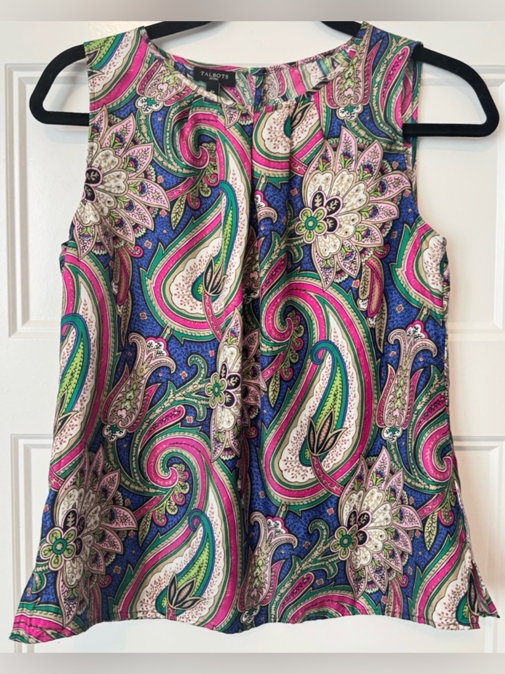 Talbots Petites 100% Silk Paisley Sleeveless Blouse Top Size 4P Boho Career